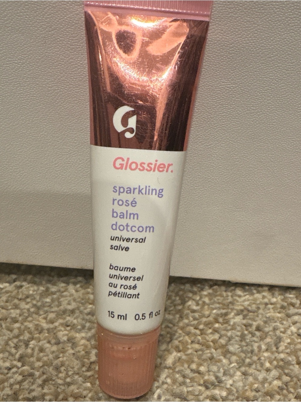 Glossier Lip Balm Tube in Pink and Rose Gold